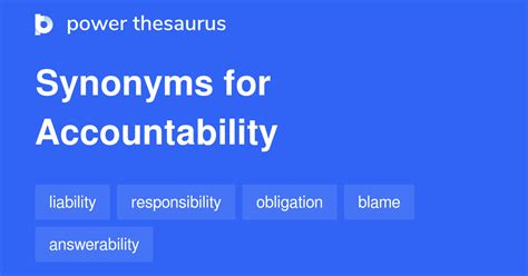 the fact of being responsible for what you do and able to give a satisfactory reason for it, or. . Thesaurus accountability